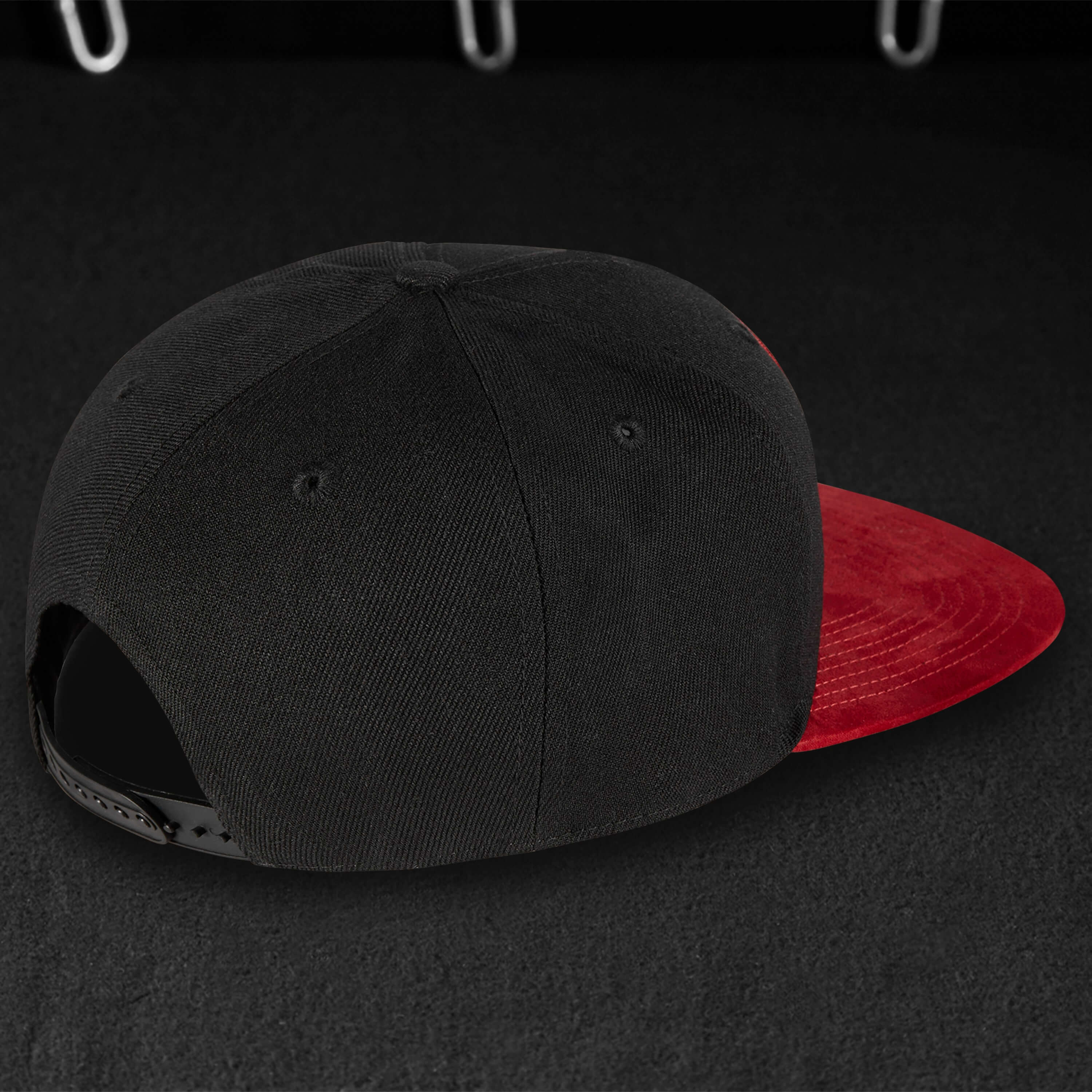 Snapback Cap - Black & Red-Suede