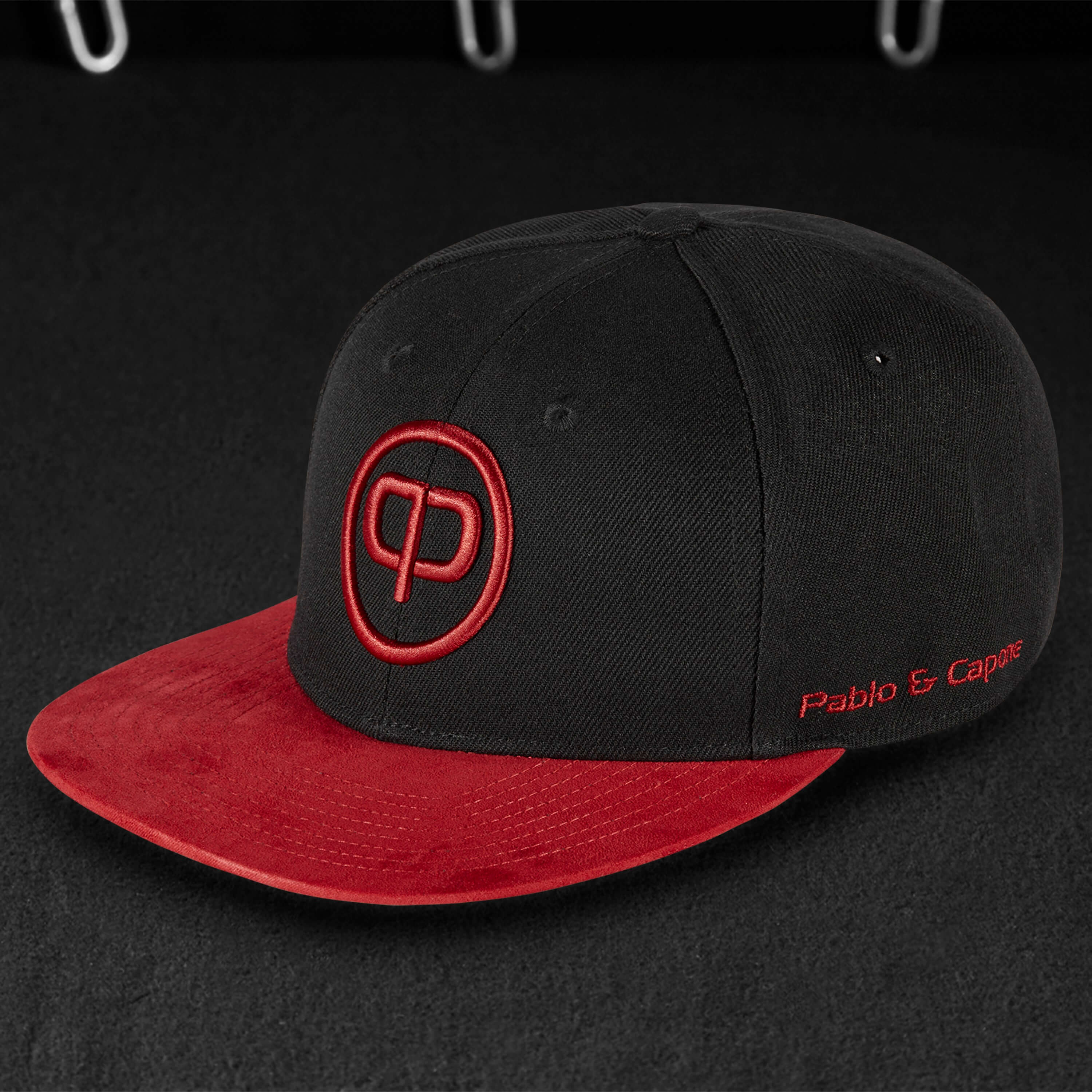 Snapback Cap - Black & Red-Suede