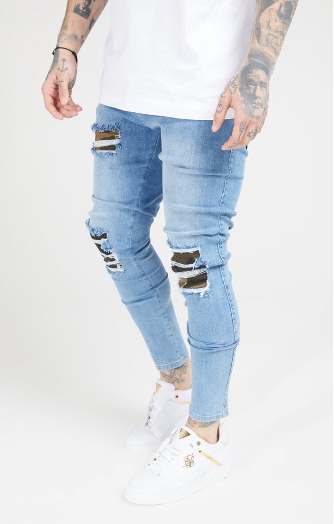 SikSilk - Burst Knee Low Rise Denims - Midstone