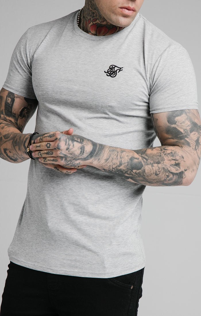 SikSilk - Straight Hem Gym Tee - Grey Marl