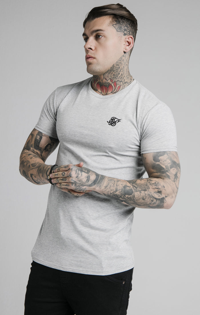 SikSilk - Straight Hem Gym Tee - Grey Marl